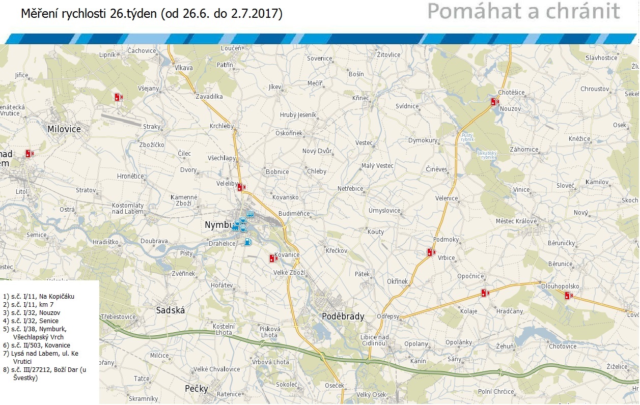 Mapa míst měření rychlosti na 26. týden